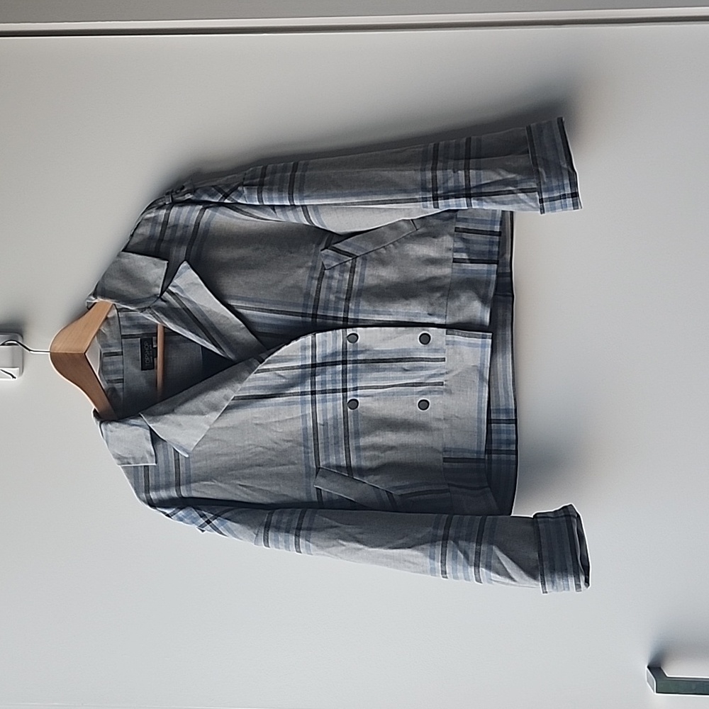 Topshop Dropped Shoulder Check Lightweight Cropped Double Breasted Jacket